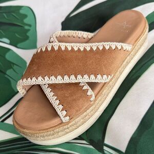 Aquatalia Tan and Cream Espadrille Sandals